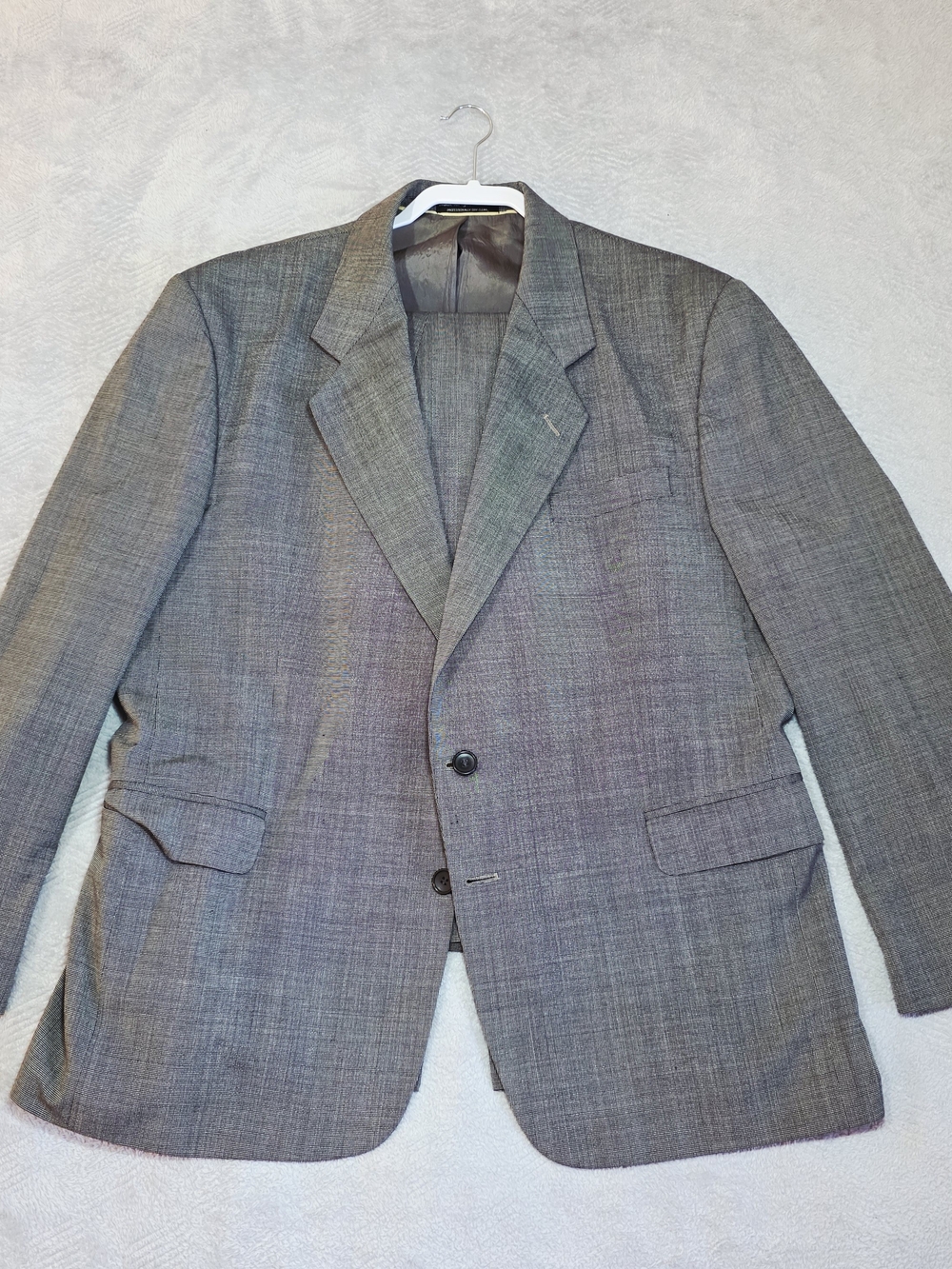 Vintage 2pc Suit 46R Gray Micro Check Wool Blend